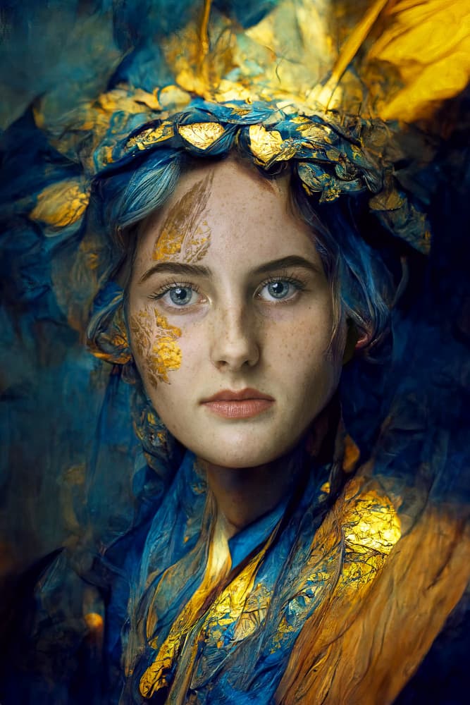 Ethereal Woman in Blue Gold by Marcel Egger — canvas wall art