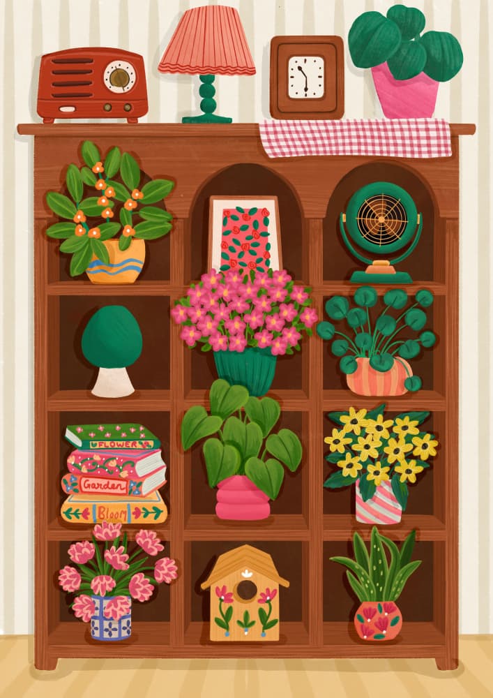 Cozy Botanical Shelf by Nidhi Kachhadiya — canvas wall art