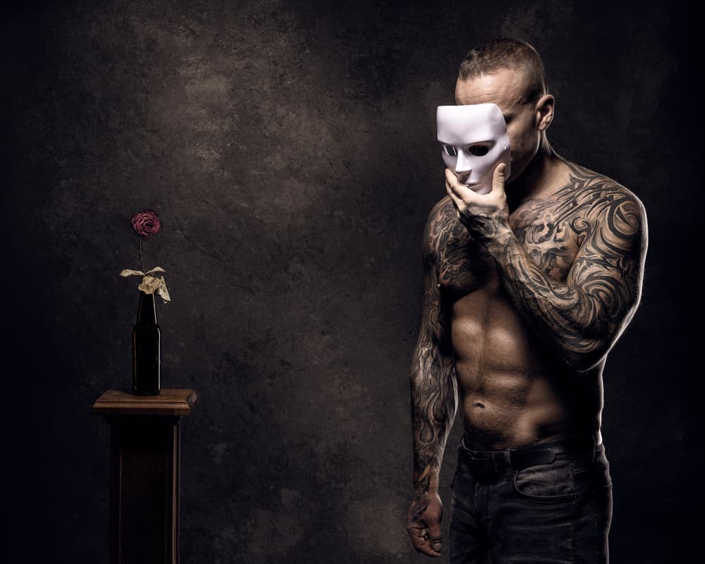 Man Mask And Withered Rose by Petri Damstén — canvas wall art