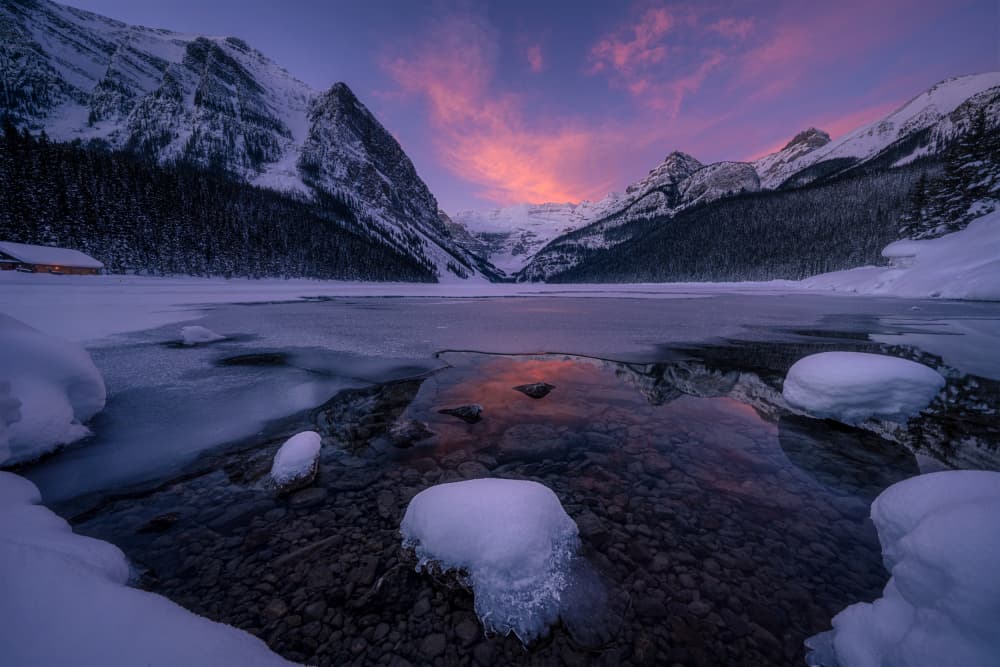 Mountain Lake Sunrise by Lydia Jacobs — canvas wall art