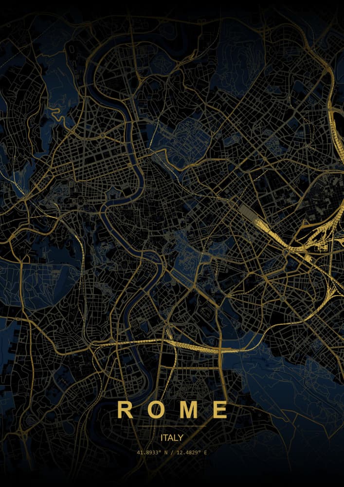 Golden Rome City Map by HUGO — canvas wall art