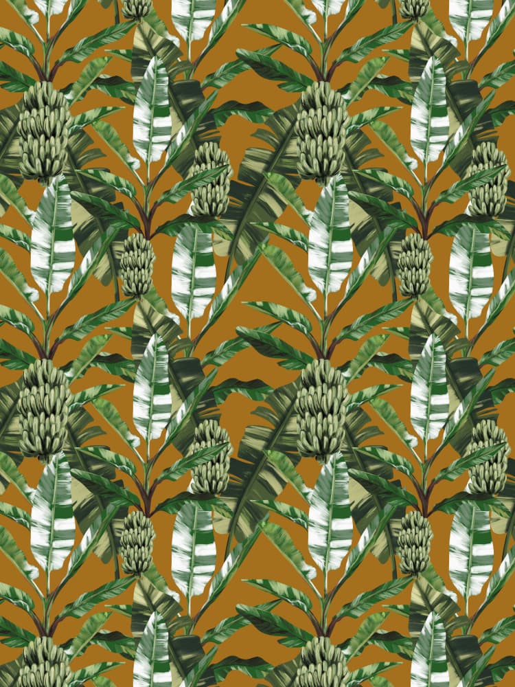 Banano Leaves Pattern Mustard and Green by Anis Illustration — canvas wall art