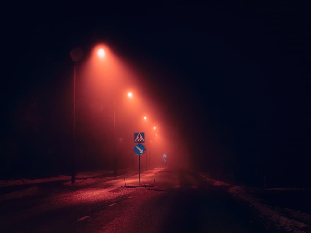 Glowing Red Fog Night by Petri Damstén — canvas wall art
