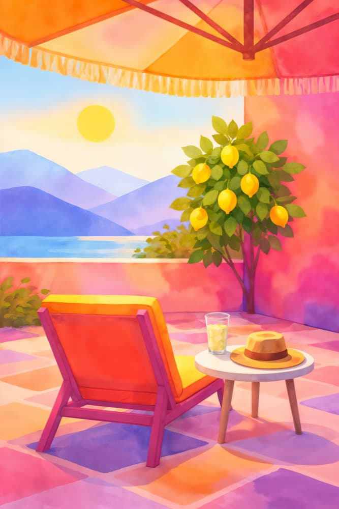 Colorful Summer Patio by Natalie Bruns — canvas wall art