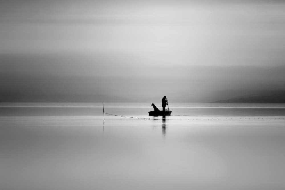 Calm Lake Fisherman by Damijan Sedevcic — canvas wall art