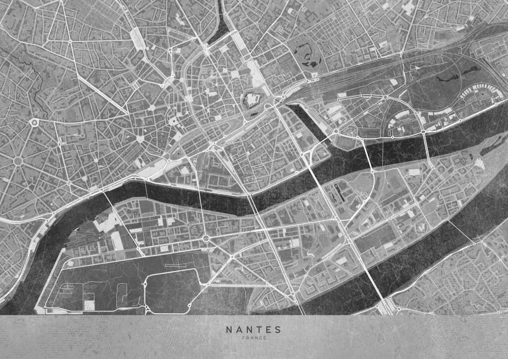 Nantes City Map by Rosana Laiz Blursbyai — canvas wall art