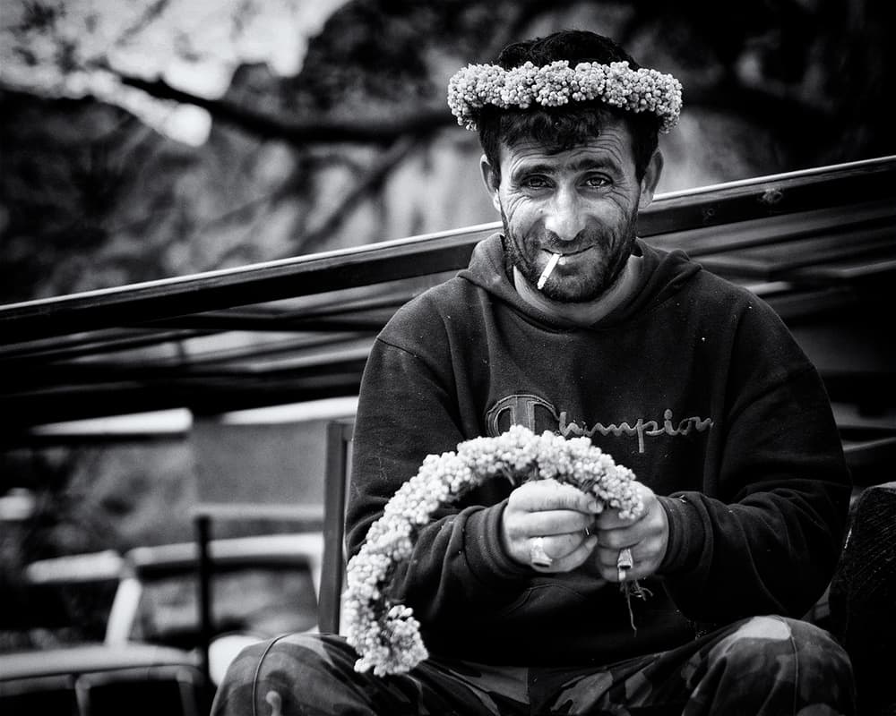 Smiling Man Floral Wreath by Marcel Rebro — canvas wall art