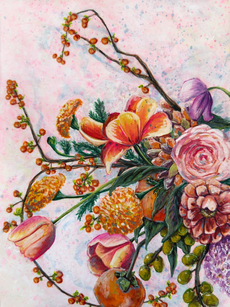 Vibrant Autumn Bouquet by Renee Machan Cottagecore Artist — canvas wall art