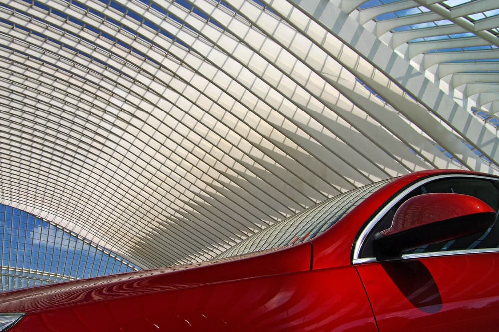 Red Car Modern Architecture by Lus Joosten — canvas wall art