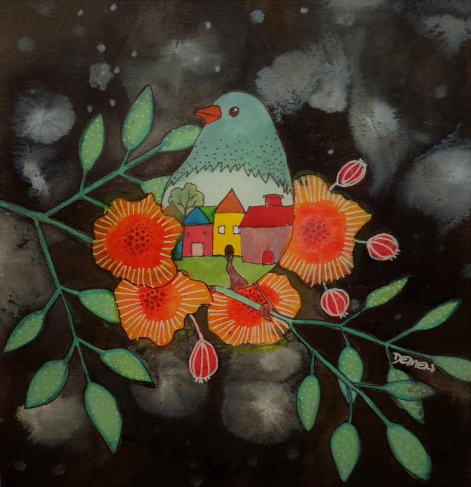 Bird's Blooming Village by Sylvie Demers — canvas wall art