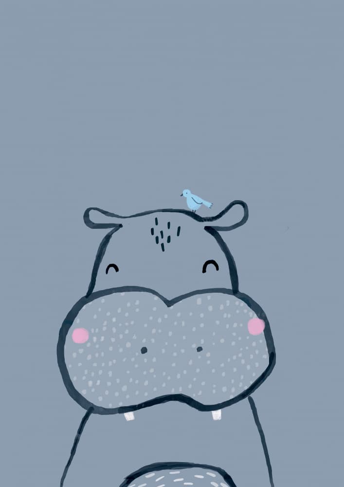 Sweet Hippo and Bird by Laura Pantony — canvas wall art