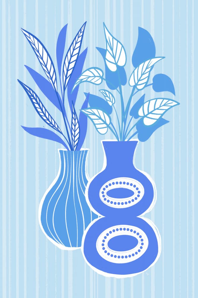 Blue Botanical Vases by Martina — canvas wall art