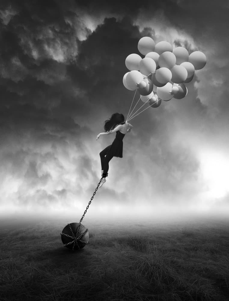 Floating Woman Burdened by Hari Sulistiawan — canvas wall art