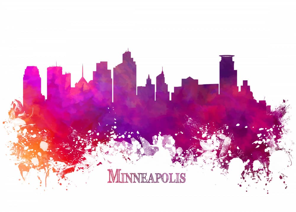 Minneapolis Watercolor Skyline by Justyna Jaszke — canvas wall art