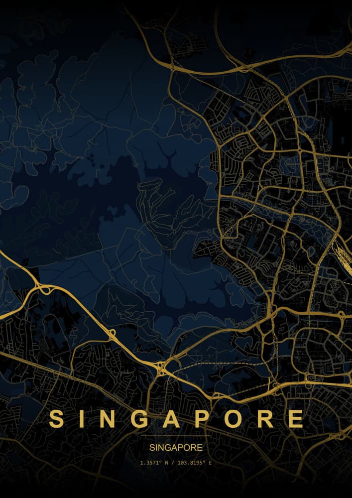 Singapore Urban Gold Map by HUGO — canvas wall art