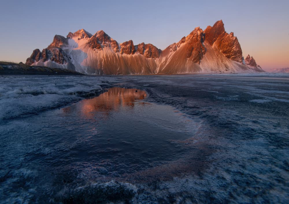 Golden Peaks Frozen Water by Judy Tseng — canvas wall art