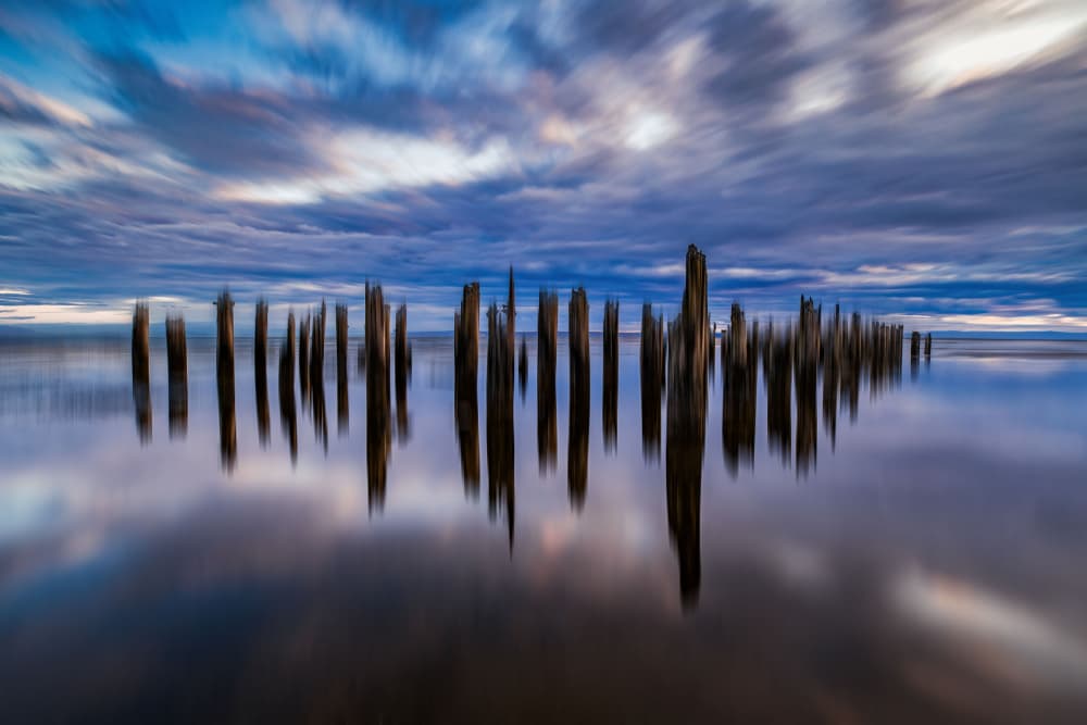 Twilight Beach Pilings by Li Ying — canvas wall art