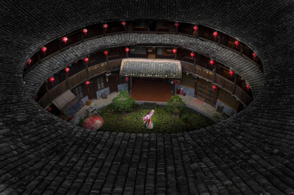 Chinese Tulou Courtyard by Simoon — canvas wall art