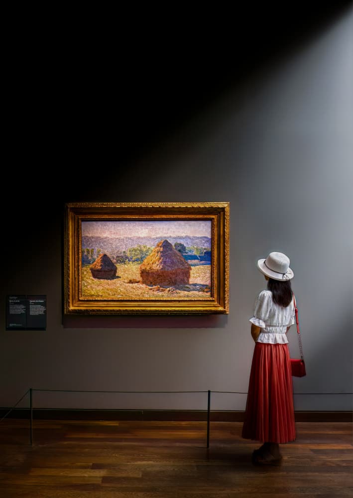 Woman Views Haystacks Painting by Kenneth-Wei Zeng — canvas wall art