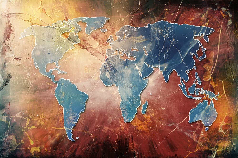 Distressed World Map by Rafal Kulik — canvas wall art