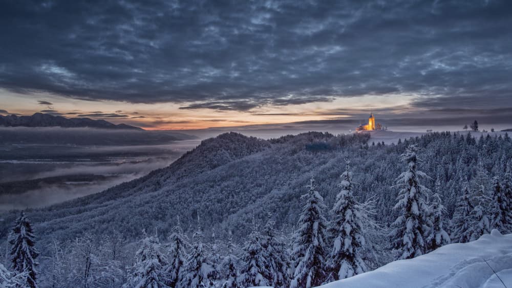 Twilight Mountain Church by Milan Malovrh — canvas wall art