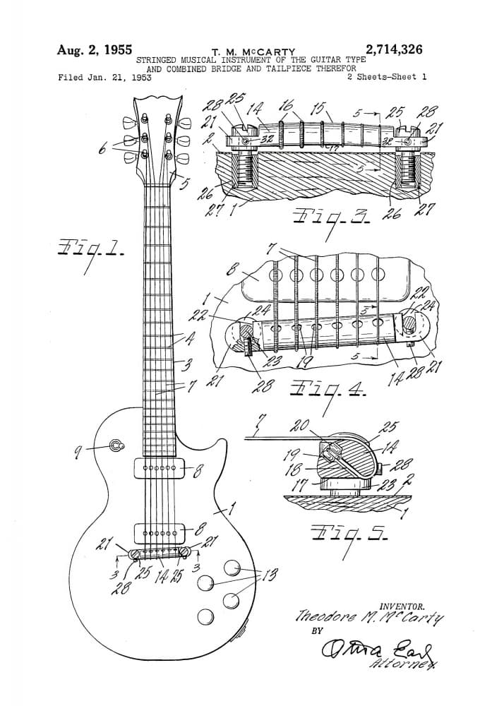 Electric Guitar Patent Drawing by Andreas Magnusson — canvas wall art