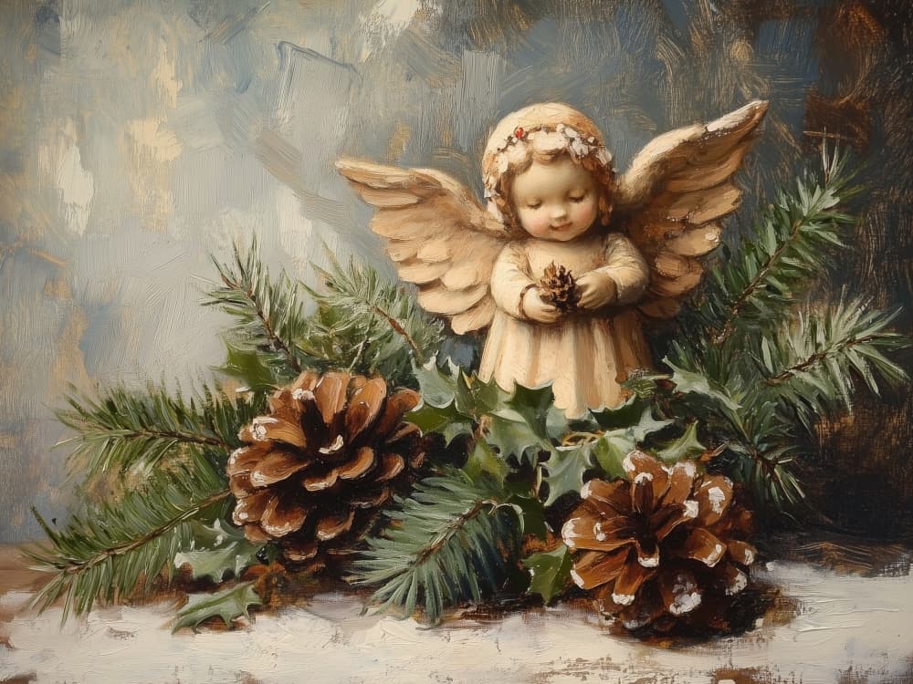 Angel and Pine Cones by Jolly and Dash — canvas wall art