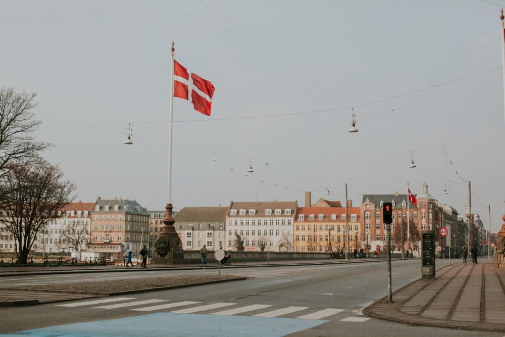 Danish Flag City Street by Claudia Casal — canvas wall art