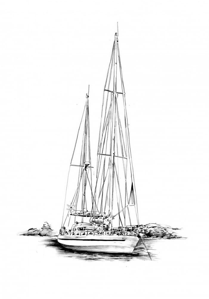 Anchored Sailboat Sketch by Kulik — canvas wall art