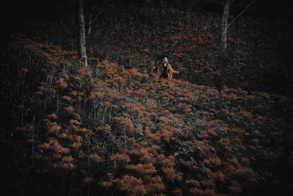 Mysterious Woman Autumn Forest by KOIKI — canvas wall art