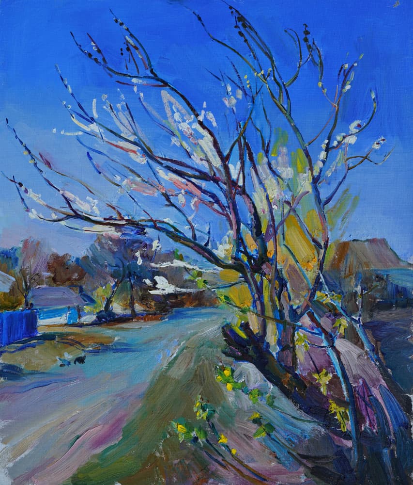 Blossoming Village Pathway by Andrii Kutsachenko — canvas wall art