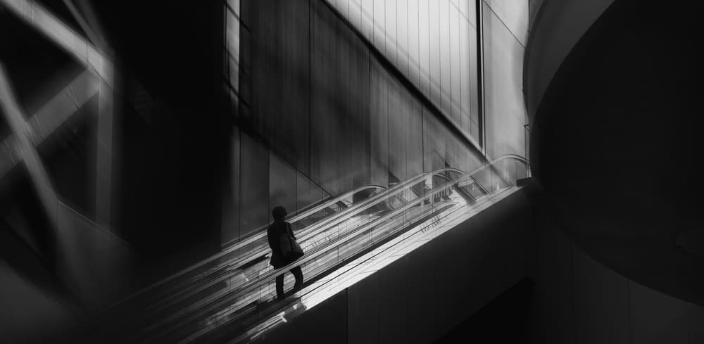 Solitary Escalator Journey by Teruhiko Tsuchida — canvas wall art