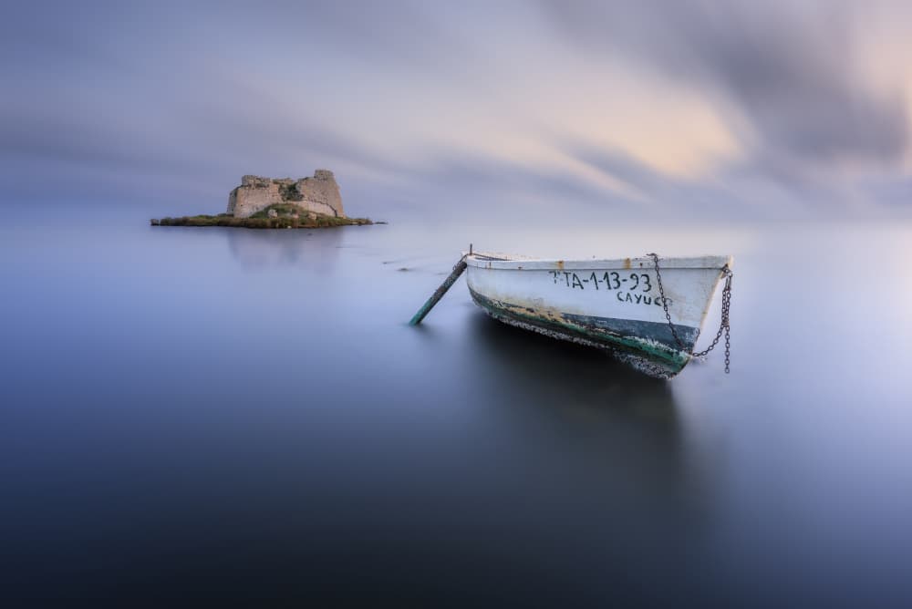 Serene Boat Ruined Castle by Jorge Ruiz Dueso — canvas wall art