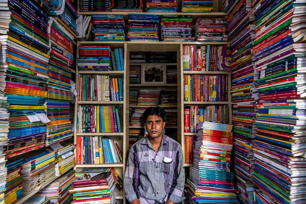 Bookseller's Vibrant Shop by Saurabh Sirohiya — canvas wall art