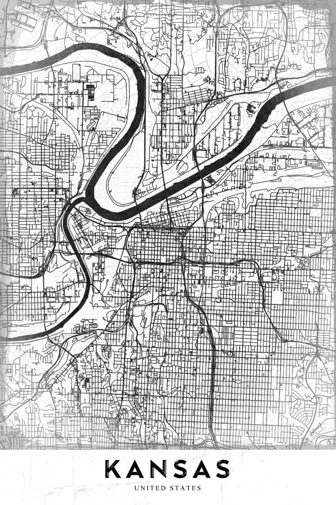 Kansas City River Map by StudioSix — canvas wall art