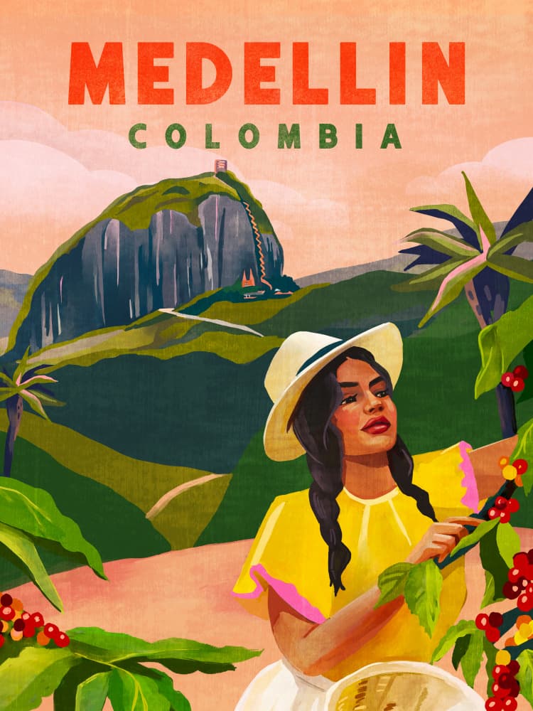 Medellin Colombia Travel Poster by The Whiskey Ginger — canvas wall art