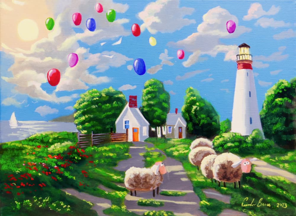 Lighthouse Sheep And Balloons by Gordon Bruce — canvas wall art
