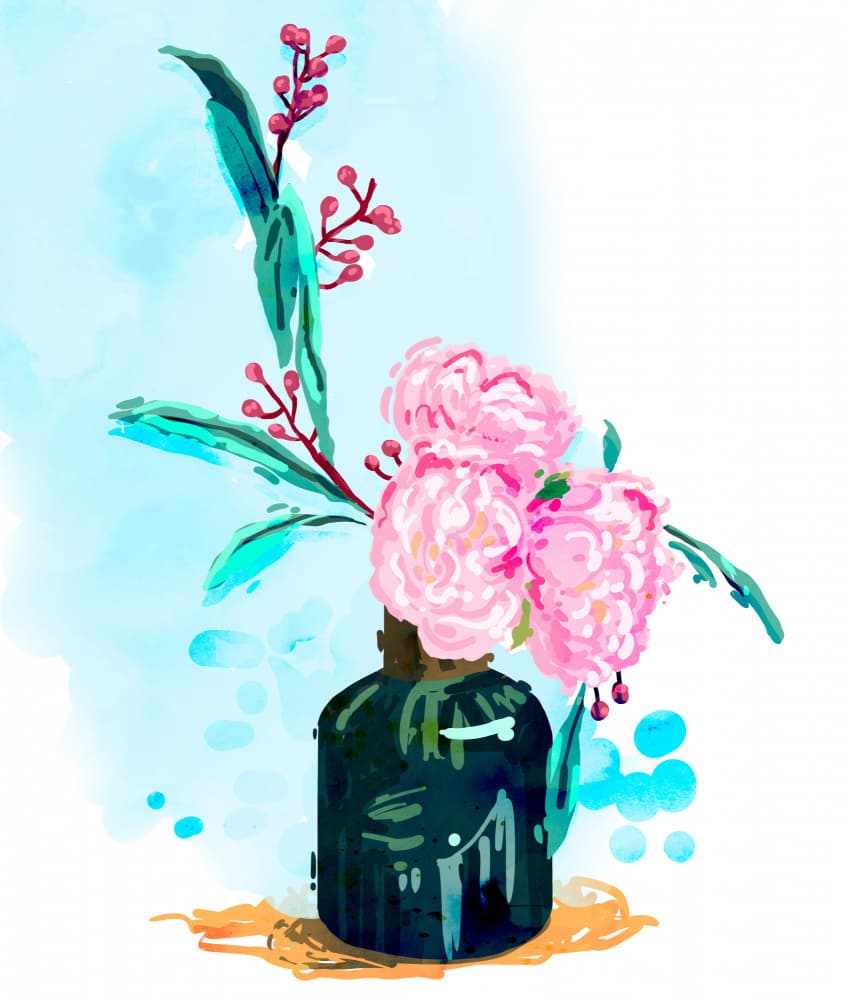 Pink Blooms In Vase by Uma Gokhale — canvas wall art