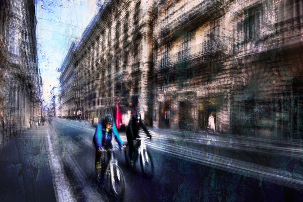 Dynamic Street Cycling by Nicodemo Quaglia — canvas wall art
