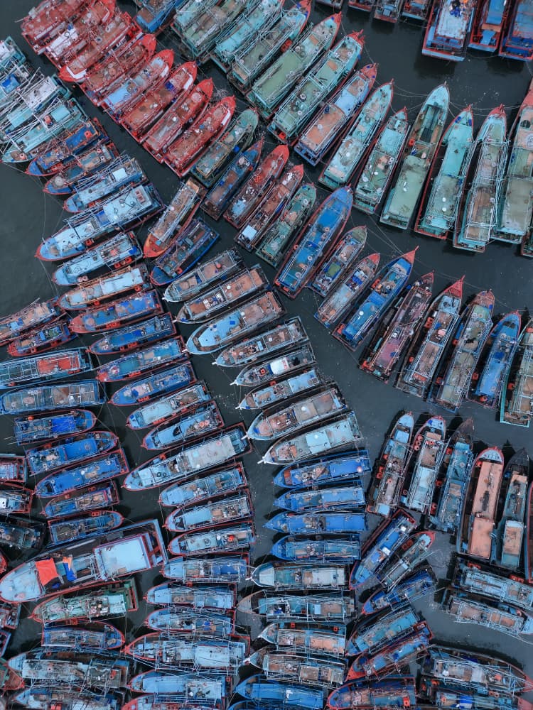 Colorful Harbor Boats by Fira Mikael — canvas wall art