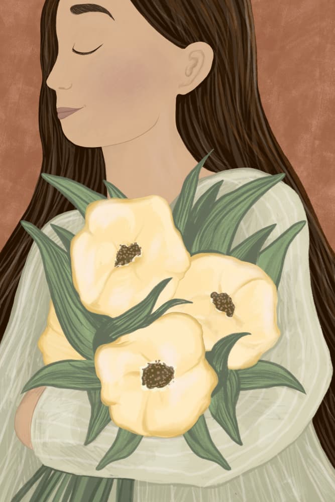 Serene Woman With Flowers by EMELIEmaria — canvas wall art