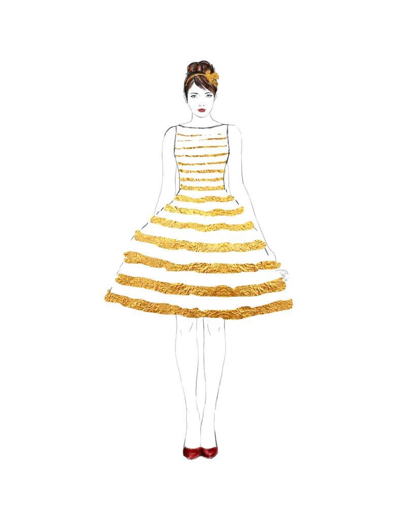 Chic Woman In Gold Dress by Rosana Laiz Blursbyai — canvas wall art