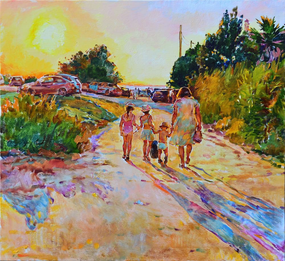 Family Sunset Beach Walk by Andrii Kutsachenko — canvas wall art