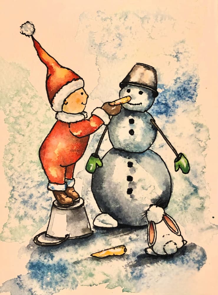 Little Snowman Helper by Anda Bieza — canvas wall art