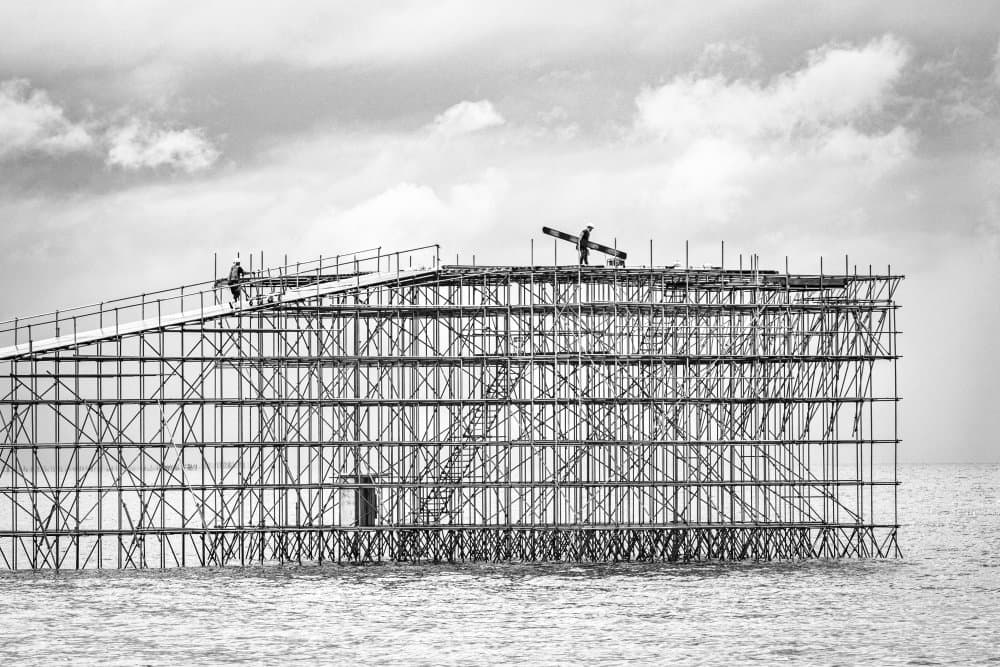 Industrial Scaffolding Over Water by Haruyo Sakamoto — canvas wall art