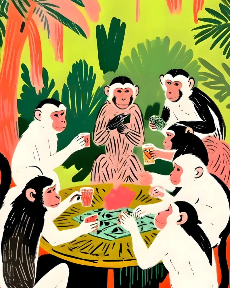 Monkeys Playing Cards by Uma Gokhale — canvas wall art