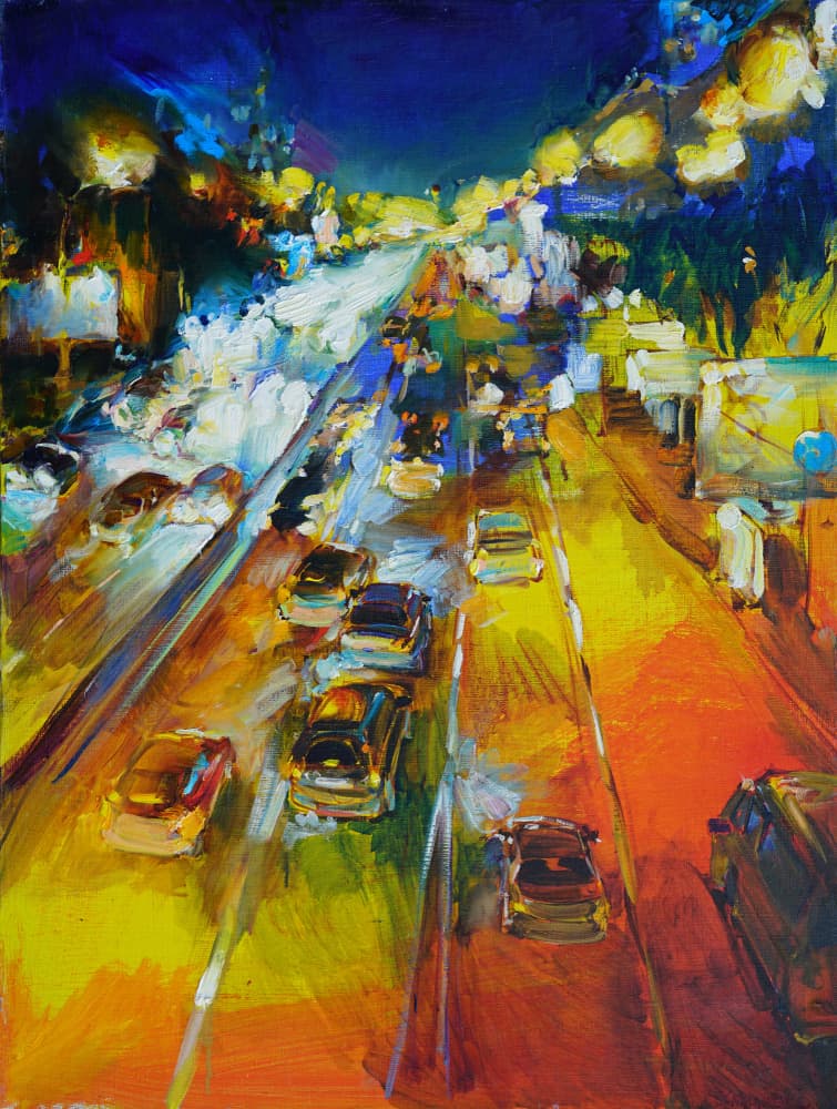 Night Highway Glow by Andrii Kutsachenko — canvas wall art