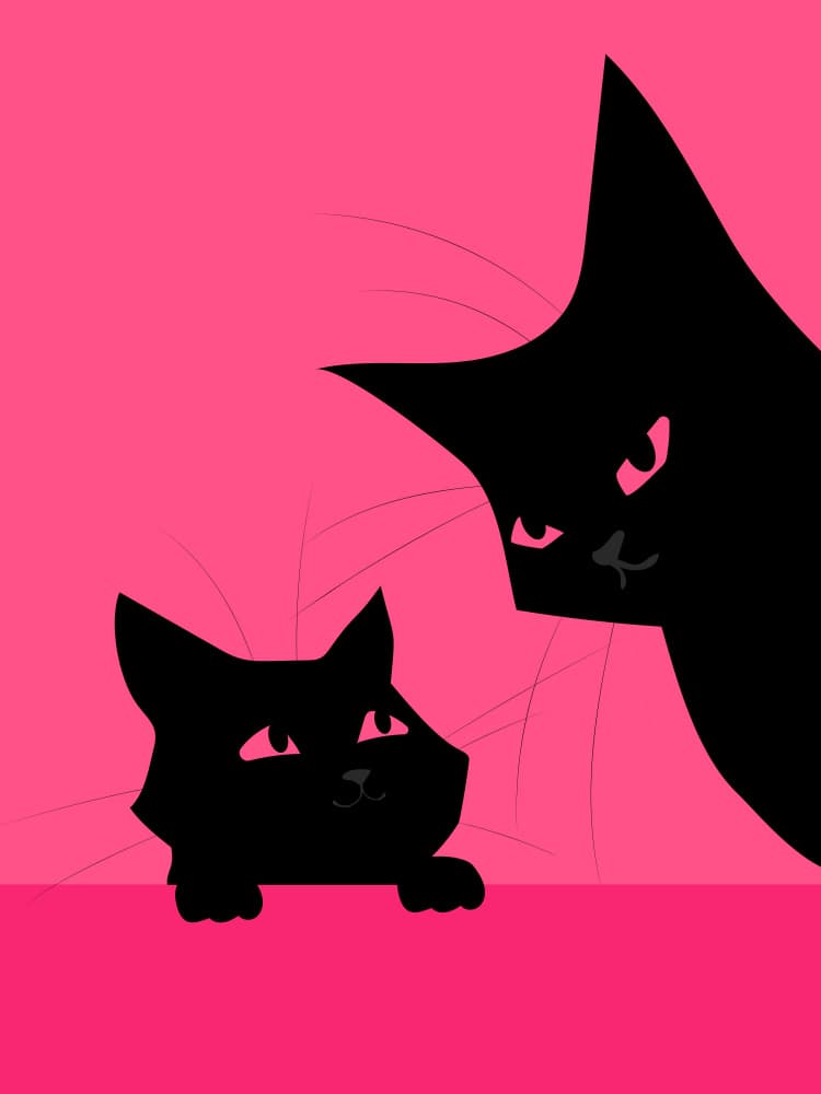Black Cats Pink Background by WallChart Art Studio — canvas wall art