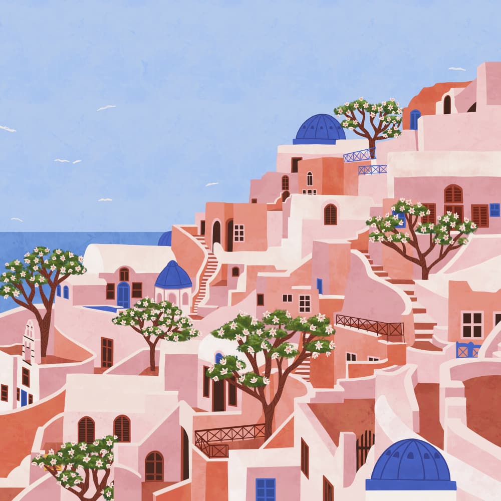 Santorini Hillside Village by Ceyda Alasar — canvas wall art
