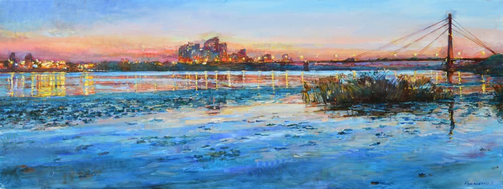 Riverside City Glow by Andrii Kutsachenko — canvas wall art